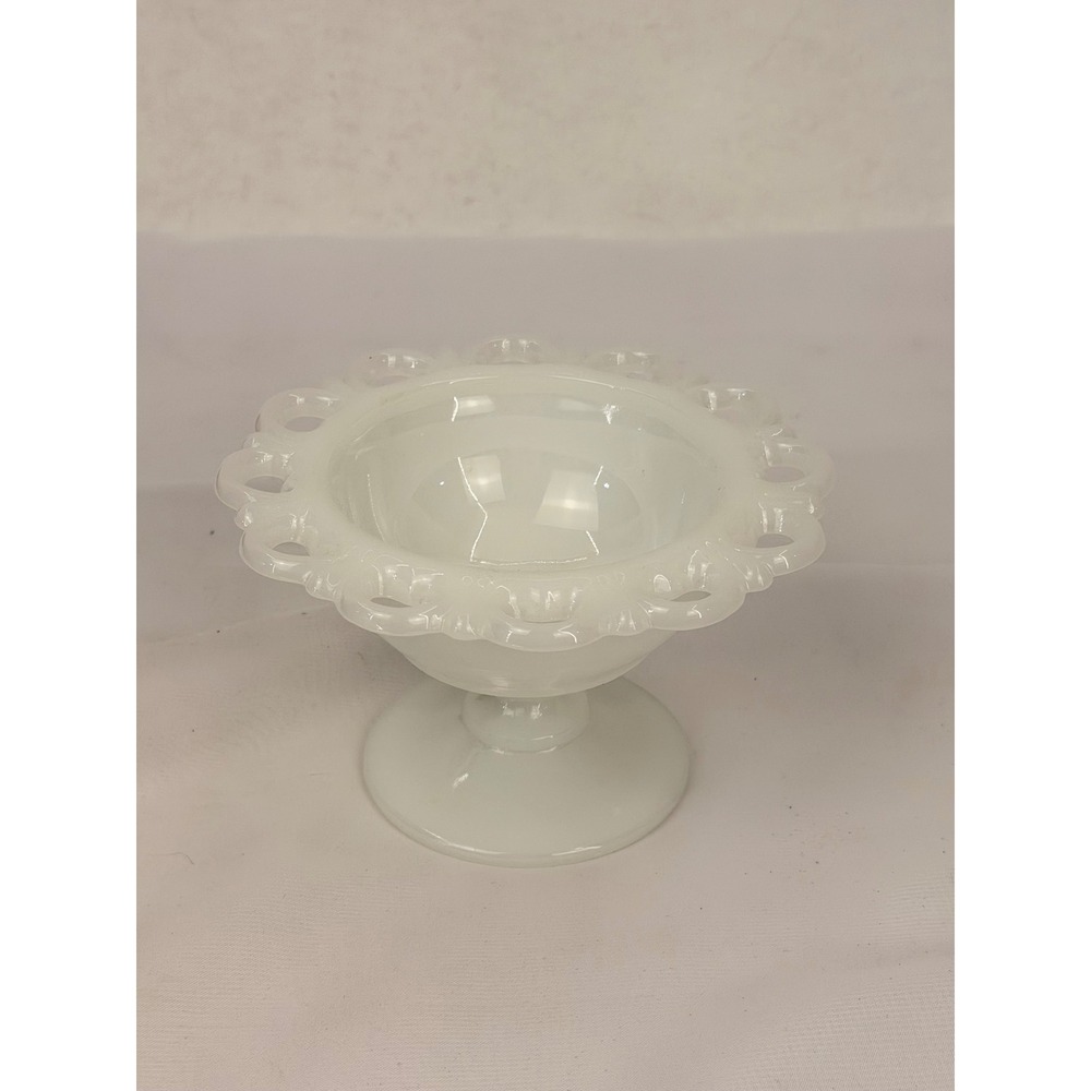 Milk Glass Old Colony Open Lace Edge Footed Compote Candy Dish White